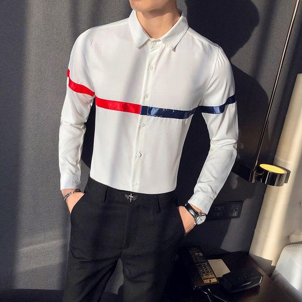 men's casual shirts camisa hombre british style men nightclub bar striped shirt 2021 trendy contrast stitching social masculina, White;black
men's casual shirts camisa hombre british style men nightclub bar striped shirt 2021 trendy contrast stitching social masculina, White;black