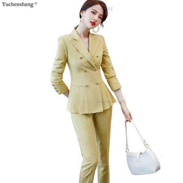 women's suits & blazers ol office wear 2 piece set yellow gray pink pant suit women elegant ruffle jacket and ladies double breasted 5x, White;black
women's suits & blazers ol office wear 2 piece set yellow gray pink pant suit women elegant ruffle jacket and ladies double breasted 5x, White;black