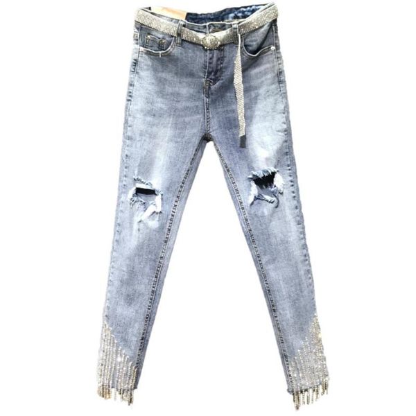 summer fashion beaded chain tassel hole jeans women skinny stretch high waist feet pencil women's, Blue
summer fashion beaded chain tassel hole jeans women skinny stretch high waist feet pencil women's, Blue