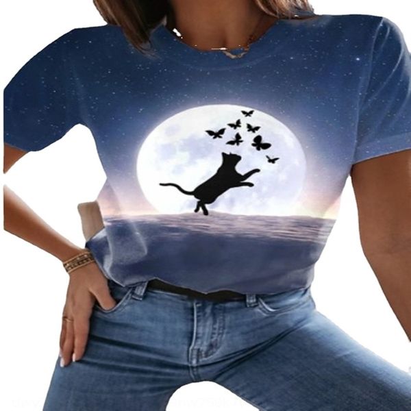 pct 20213d animal t- women's cat print crew neck 20213d animal t-women's t-shirt cat print crew neck t-shirt, White