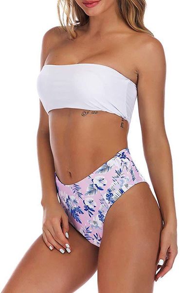 2021 swimsuit new pink print bikini women bra split, White;black
