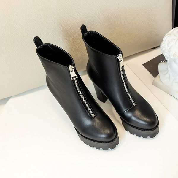 boots authentic leather side zip rivet thick heel mid high lacing women's 12cm, Black
boots authentic leather side zip rivet thick heel mid high lacing women's 12cm, Black