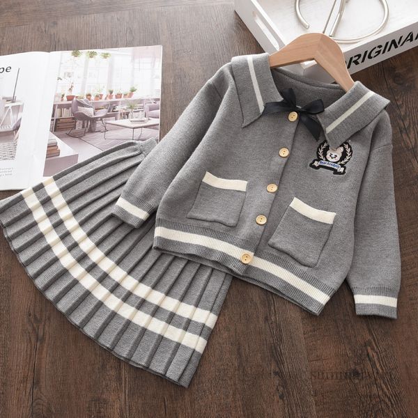 2022 preppy style children knitted clothing sets girls bows tie embroidery lapel sweater cardigan+stripe pleated skirt 2pcs spring kids prin, White
2022 preppy style children knitted clothing sets girls bows tie embroidery lapel sweater cardigan+stripe pleated skirt 2pcs spring kids prin, White