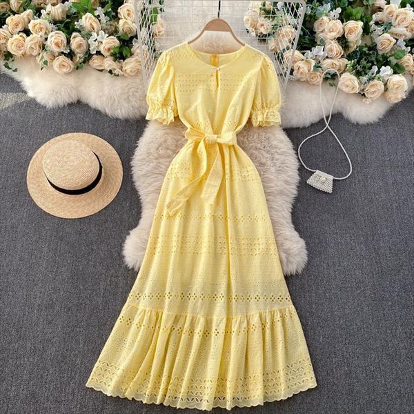 singreiny french hollow ruffles women dress o neck puff sleeve lace up solid a line dresses summer elegant streetwear midi, Black;gray
singreiny french hollow ruffles women dress o neck puff sleeve lace up solid a line dresses summer elegant streetwear midi, Black;gray