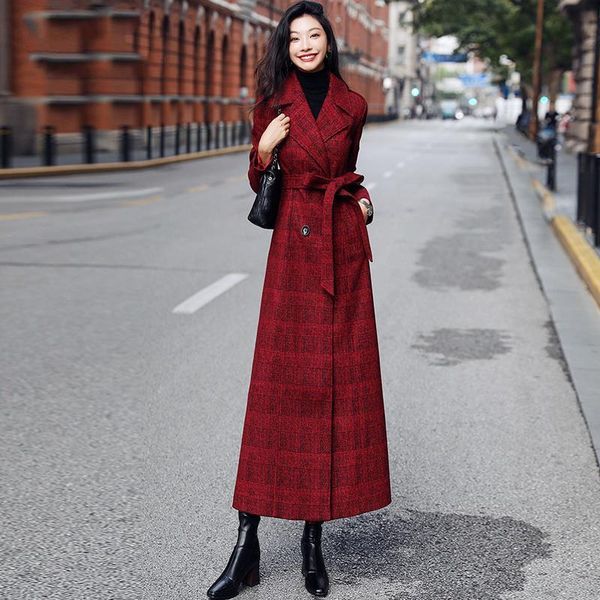 women's wool & blends women x-long plaid woolen outerwear winter thicken double breasted warm belt female vintage oversized overcoats, Black
women's wool & blends women x-long plaid woolen outerwear winter thicken double breasted warm belt female vintage oversized overcoats, Black