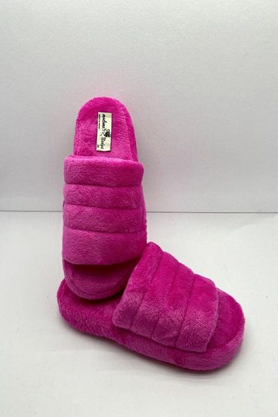 slippers women fuchsia plush winter house, Black