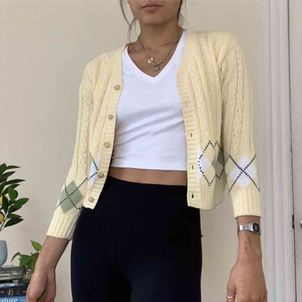 yellow y2k argyle cropped women sweater cardigan autumn cute casual knitted v neck vintage jumper ladies streetwear, White;black
yellow y2k argyle cropped women sweater cardigan autumn cute casual knitted v neck vintage jumper ladies streetwear, White;black