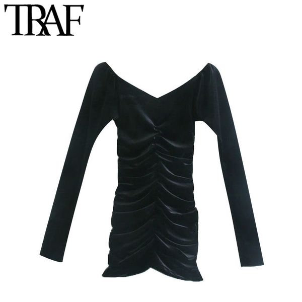 traf women fashion pleated velvet mini dress vintage wide v neck long sleeve female dresses vestidos mujer 210415, Black;gray
traf women fashion pleated velvet mini dress vintage wide v neck long sleeve female dresses vestidos mujer 210415, Black;gray