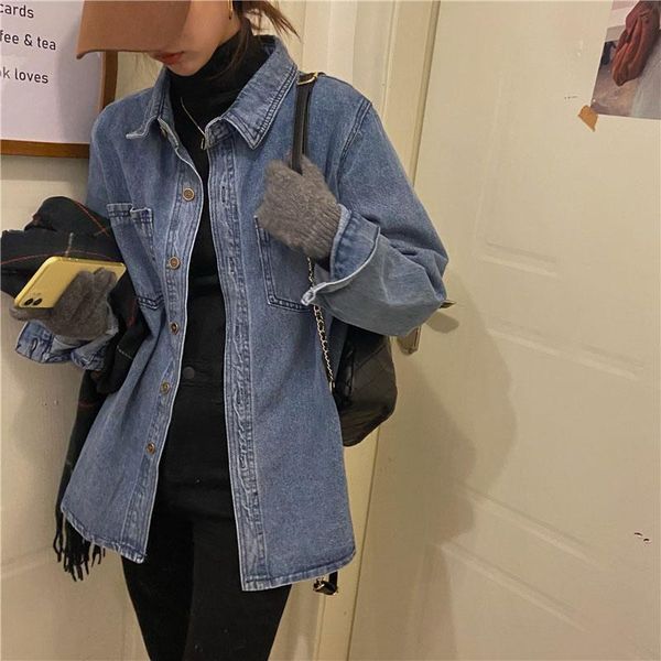women's jackets 2021 spring pockets vintage denim coat outwear female single-breasted long sleeve korean loose cowboy jacket, Black;brown
women's jackets 2021 spring pockets vintage denim coat outwear female single-breasted long sleeve korean loose cowboy jacket, Black;brown