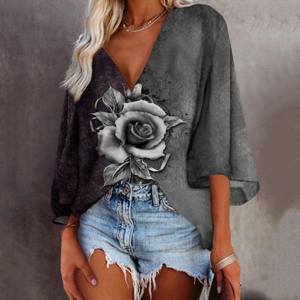 women's blouses & shirts deep v-neck rose flower printed t-shirt spring casual plus size ladies oversized pullover half sleeve streetwe, White
women's blouses & shirts deep v-neck rose flower printed t-shirt spring casual plus size ladies oversized pullover half sleeve streetwe, White