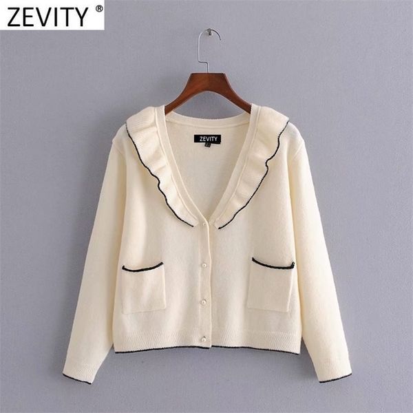 women sweet black edge ruffles patchwork knitting sweater femme chic long sleeve pocket patch cardigan s590 210420, White;black
women sweet black edge ruffles patchwork knitting sweater femme chic long sleeve pocket patch cardigan s590 210420, White;black