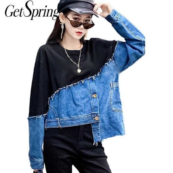 getspring women hoodie denim spliced cotton s sweatshirts pullove irregular hem coat all match s hoodies spring 210601, Black
getspring women hoodie denim spliced cotton s sweatshirts pullove irregular hem coat all match s hoodies spring 210601, Black