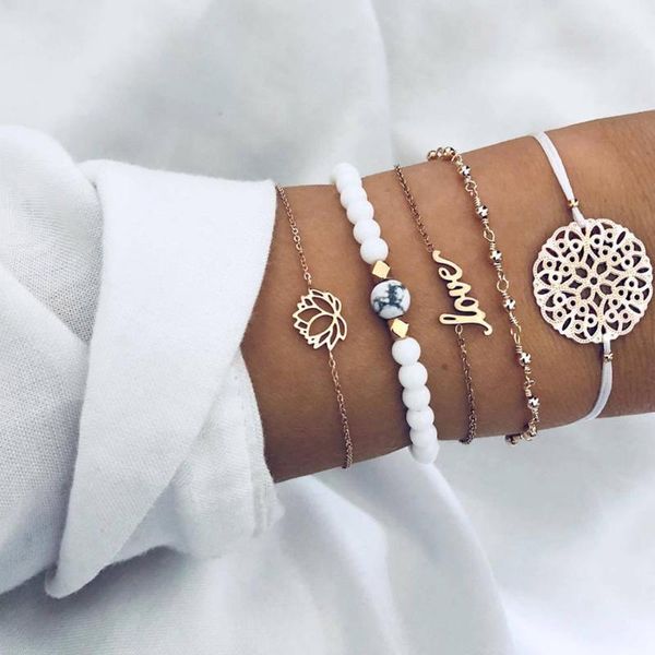 charm bracelets 5pcs set retro bracelet women bohemian white stone beads lotus flower love boho bangles gold chain beach jewelry, Golden;silver
charm bracelets 5pcs set retro bracelet women bohemian white stone beads lotus flower love boho bangles gold chain beach jewelry, Golden;silver