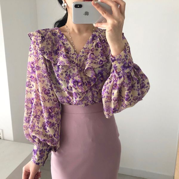blouses purple ruffles chic lady printed flowers women streetwear clothe shirts all match blouses, White
blouses purple ruffles chic lady printed flowers women streetwear clothe shirts all match blouses, White
