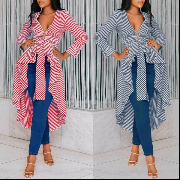 women shirt long sleeve v neck asymmetrical waterfall shirts dress autumn female striped lace up plus size blouse, White
women shirt long sleeve v neck asymmetrical waterfall shirts dress autumn female striped lace up plus size blouse, White