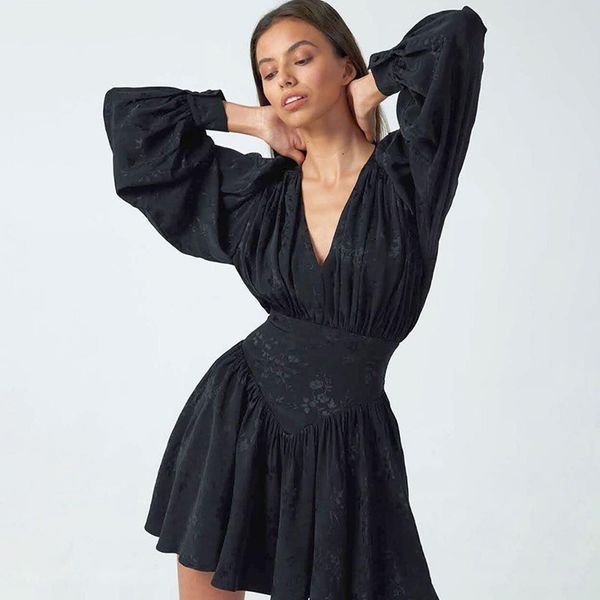 spring black chiffon printing elegant loose mini dress women lantern full sleeve pleated slim dresses ml770 210525, Black;gray
spring black chiffon printing elegant loose mini dress women lantern full sleeve pleated slim dresses ml770 210525, Black;gray