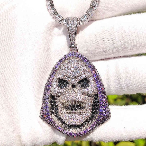 ins skull death pendant copper zircon purple personality hiphop men's fashion brand necklace, Black
ins skull death pendant copper zircon purple personality hiphop men's fashion brand necklace, Black