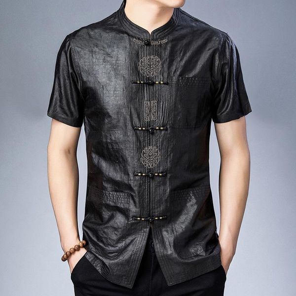 men's dress shirts high end middle-aged and old summer chinese style tang shirt, White;black
men's dress shirts high end middle-aged and old summer chinese style tang shirt, White;black