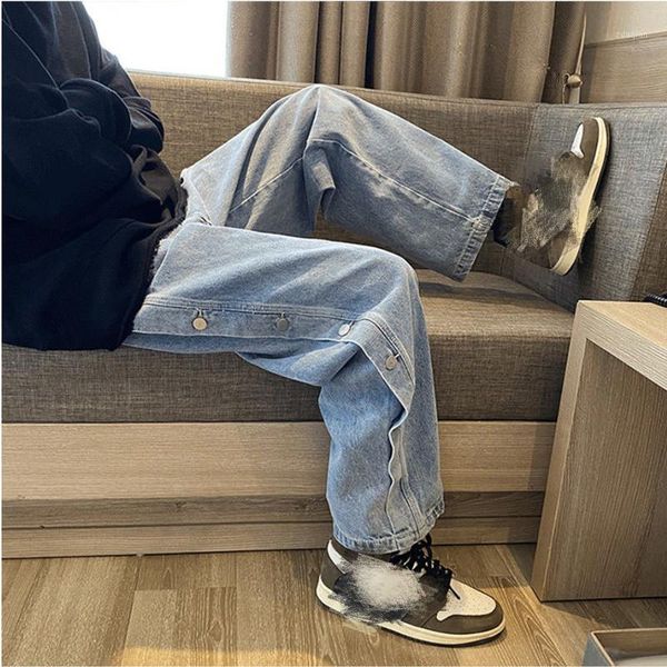 men's jeans trendy brand straight loose single breasted design denim trousers spring autumn handsome male casual wide leg pants, Blue
men's jeans trendy brand straight loose single breasted design denim trousers spring autumn handsome male casual wide leg pants, Blue