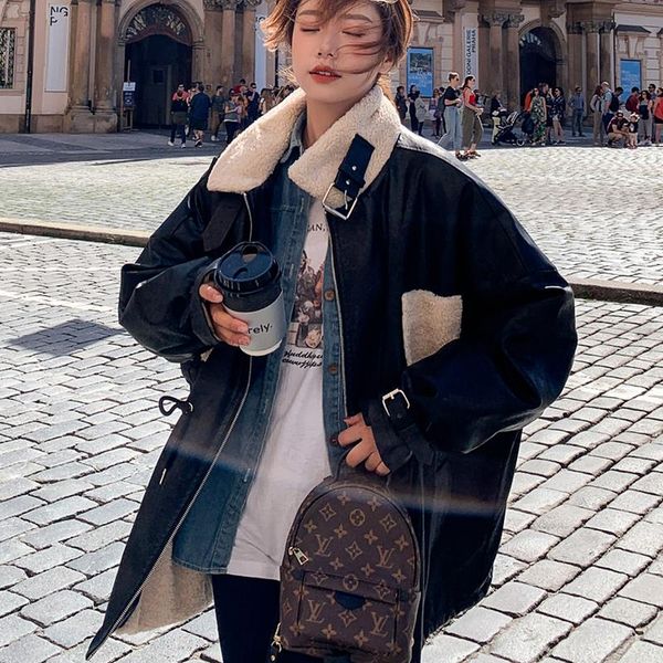 women's fur & faux women winter parkas collar zipper jacket warm thicken lambs wool outerwear lamb leather moto coat x774, Black
women's fur & faux women winter parkas collar zipper jacket warm thicken lambs wool outerwear lamb leather moto coat x774, Black