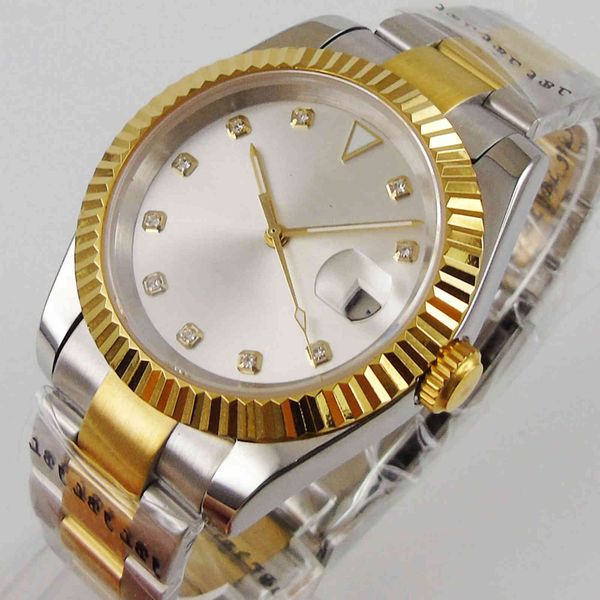 39mm explore two tone nh35a mechanical automatic watch men gold edge lume dial sapphire glass, Slivery;brown
39mm explore two tone nh35a mechanical automatic watch men gold edge lume dial sapphire glass, Slivery;brown