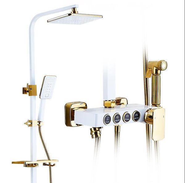 luxury bathroom gold and white rain shower set, brass faucet bath & wall mounted sets
luxury bathroom gold and white rain shower set, brass faucet bath & wall mounted sets
