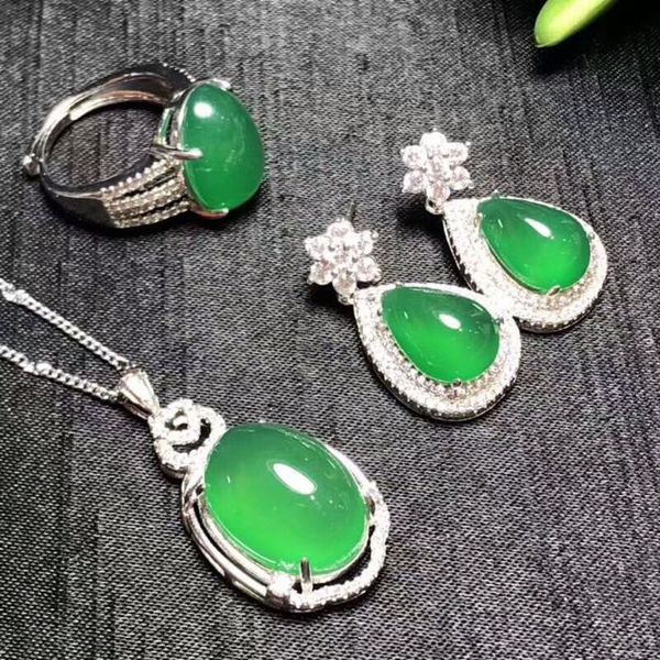 fine jewelry natural 925 silver green chalcedony with necklace earrings ring jade sets for women party, Black;brown
fine jewelry natural 925 silver green chalcedony with necklace earrings ring jade sets for women party, Black;brown