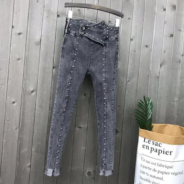 women's jeans 2022 spring high waist cotton beadings grey ankle length pants mh567, Blue
women's jeans 2022 spring high waist cotton beadings grey ankle length pants mh567, Blue