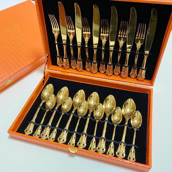 spoons 24pcs royal cutlery set gold stainless steel luxury dinnerware knives ice tea spoon forks kitchen tableware dinner silverware
spoons 24pcs royal cutlery set gold stainless steel luxury dinnerware knives ice tea spoon forks kitchen tableware dinner silverware