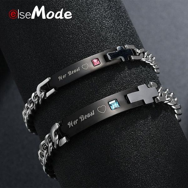 link, chain elsemode unique lover her beast cross crystal couple bracelets for men women stainless steel jewelry valentine's day summer, Black
link, chain elsemode unique lover her beast cross crystal couple bracelets for men women stainless steel jewelry valentine's day summer, Black