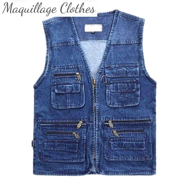 men classic work denim vest multi pockets v-neck solid color waistcoats for male sleeves jeans jackets men's vests, Black;white
men classic work denim vest multi pockets v-neck solid color waistcoats for male sleeves jeans jackets men's vests, Black;white