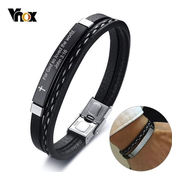 link, chain vnox assorted bible verse quotes bracelets for men layered leather custom stainless steel id tag casual christ cross male bangle, Black
link, chain vnox assorted bible verse quotes bracelets for men layered leather custom stainless steel id tag casual christ cross male bangle, Black