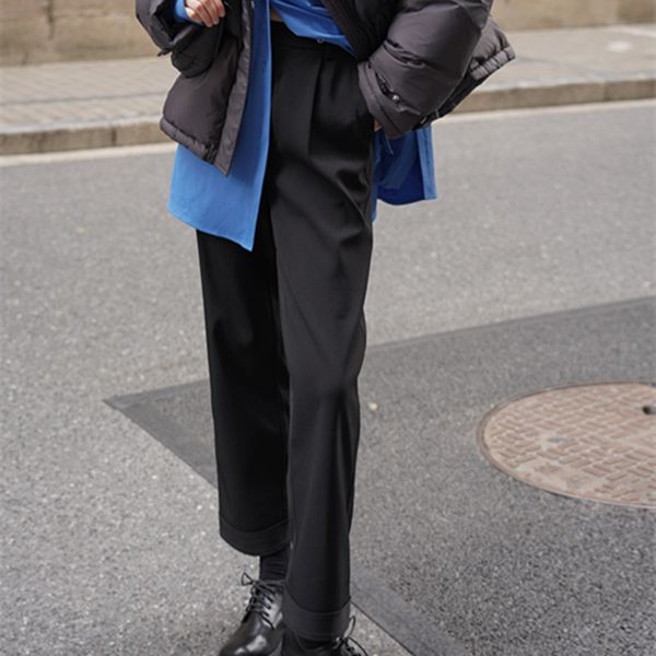 plus size ol minimalist thick high waist pants women autumn winter work wear casual straight suit trousers 210421, Black;white
plus size ol minimalist thick high waist pants women autumn winter work wear casual straight suit trousers 210421, Black;white