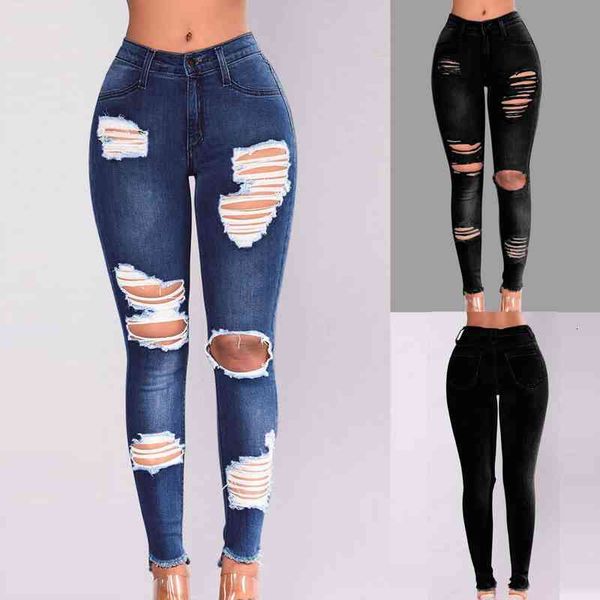 high waist slim plus size women jean ripped hole denim oversized hollow out gradient long regular pants, Blue
high waist slim plus size women jean ripped hole denim oversized hollow out gradient long regular pants, Blue
