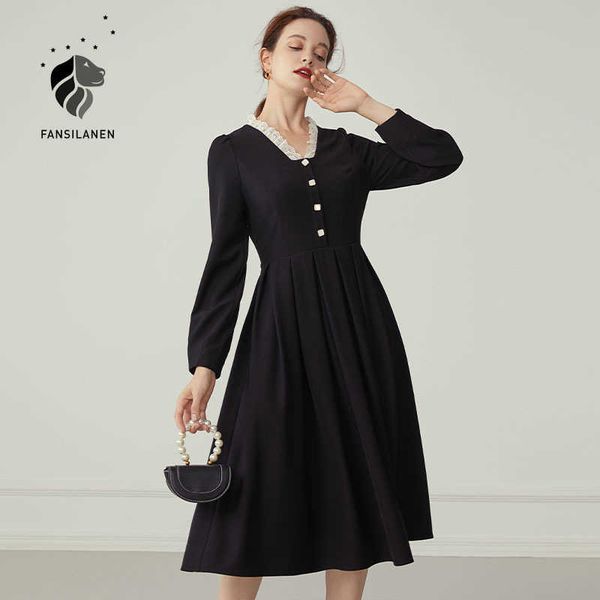 fansilanen lace patchwork vintage long black dress women spring autumn elegant blue pleated female v neck shirt 210607, Black;gray
fansilanen lace patchwork vintage long black dress women spring autumn elegant blue pleated female v neck shirt 210607, Black;gray