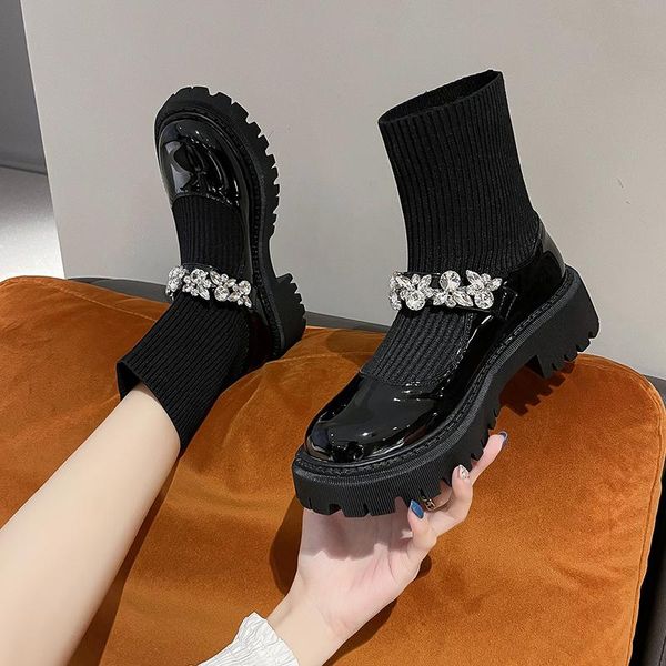 boots rimocy elastic knit crystal women fashion flower buckle square heels ankle woman patent leather slip on sock shoes, Black
boots rimocy elastic knit crystal women fashion flower buckle square heels ankle woman patent leather slip on sock shoes, Black