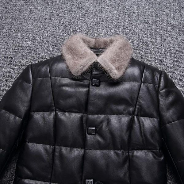 women's leather & faux genuine autumn winter sheepskin coat long down jacket collar jackets veste en cuir kj775, Black
women's leather & faux genuine autumn winter sheepskin coat long down jacket collar jackets veste en cuir kj775, Black
