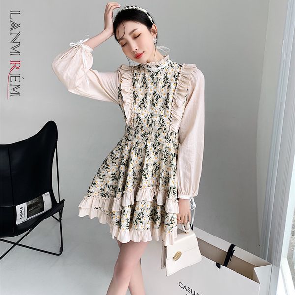women's ruffle printed dress stand collar long sleeve loose fit temperament fashion trend spring autumn 2e1222 210507, Black;gray
women's ruffle printed dress stand collar long sleeve loose fit temperament fashion trend spring autumn 2e1222 210507, Black;gray