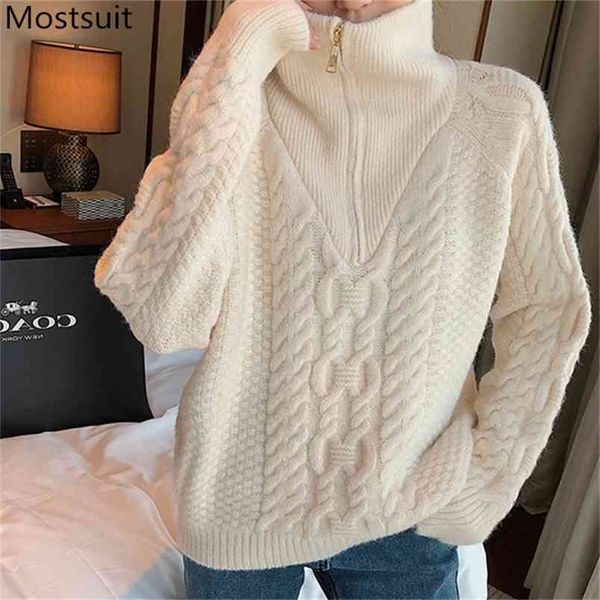 twisted knitted zip-up pullover sweater women winter thick warm korean solid loose female jumpers femme 210513, Black
twisted knitted zip-up pullover sweater women winter thick warm korean solid loose female jumpers femme 210513, Black