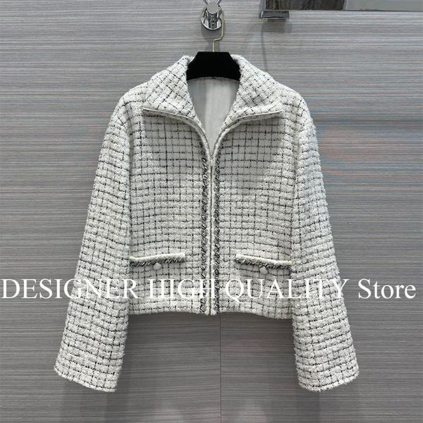 women's wool & blends retro white tweed jacket women autumn zipper lapel falre long sleeve silver bright silk twist edging plaid, Black
women's wool & blends retro white tweed jacket women autumn zipper lapel falre long sleeve silver bright silk twist edging plaid, Black