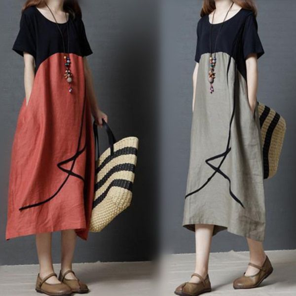 casual dress summer 2020 korean loose size women's fashion cotton hemp contrast round neck dress, Black;gray
casual dress summer 2020 korean loose size women's fashion cotton hemp contrast round neck dress, Black;gray