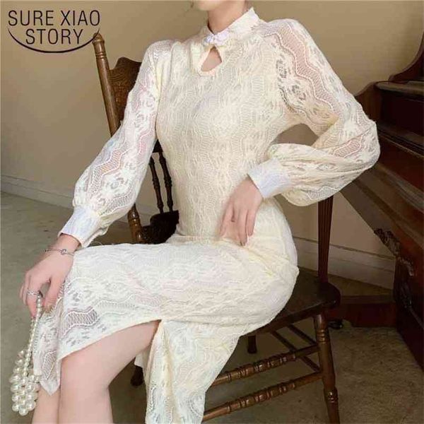 spring elegant lace dress cheongsam split side high waist long for women puff sleeve apricot slim fashion clothes 210421, Black;gray
spring elegant lace dress cheongsam split side high waist long for women puff sleeve apricot slim fashion clothes 210421, Black;gray