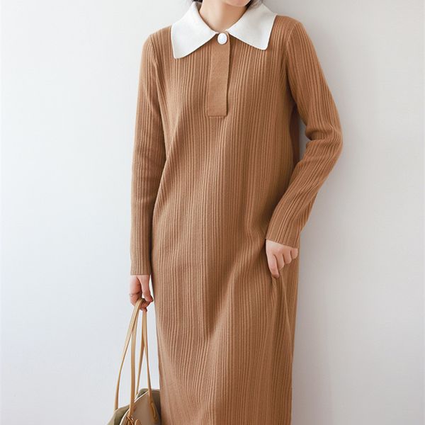 autumn winter women's fashion retro polo neck knit dress pure color loose casual mid-length sweater dresses female 210520, Black;gray
autumn winter women's fashion retro polo neck knit dress pure color loose casual mid-length sweater dresses female 210520, Black;gray