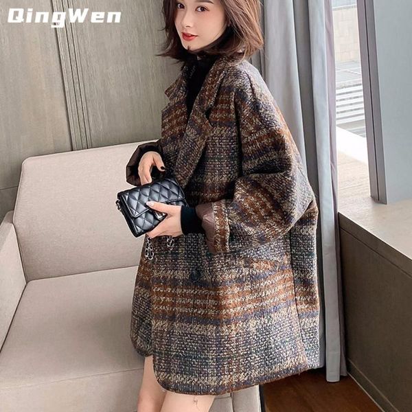 women's jackets qingwen vintage plaid woolen coat women mid-length 2021 autumn winter korean overcoat loose double breasted, Black;brown
women's jackets qingwen vintage plaid woolen coat women mid-length 2021 autumn winter korean overcoat loose double breasted, Black;brown