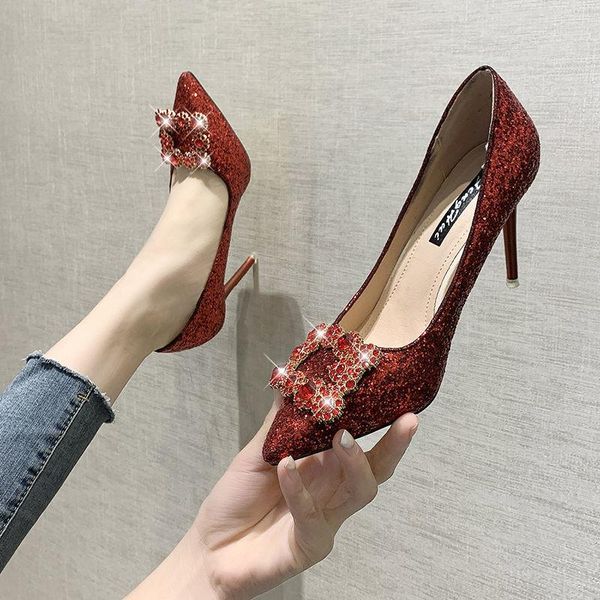 red sequined cloth rhinestone thin heel wedding shoes pointed toe non-slip office elegant women wearable high heels dress, Black
red sequined cloth rhinestone thin heel wedding shoes pointed toe non-slip office elegant women wearable high heels dress, Black