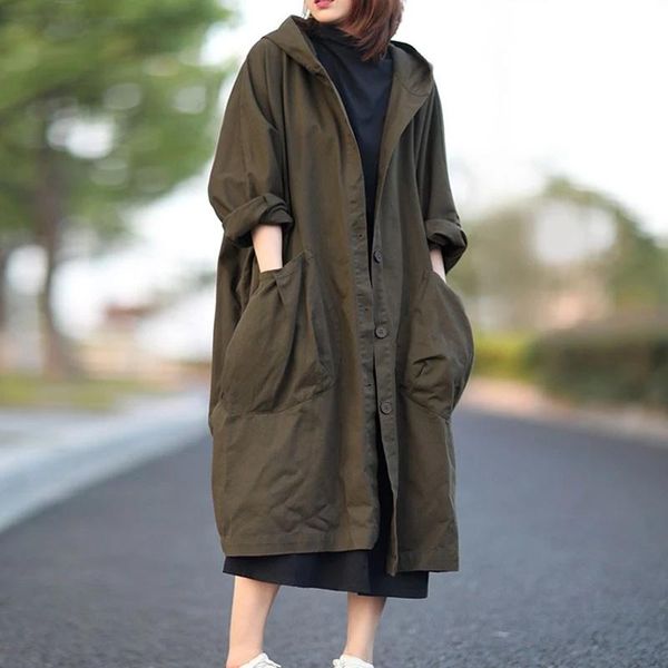 women's trench coats 2021 autumn loose plus size hooded single breasted windbreaker simple casual solid all-match women long coat femal, Tan;black
women's trench coats 2021 autumn loose plus size hooded single breasted windbreaker simple casual solid all-match women long coat femal, Tan;black