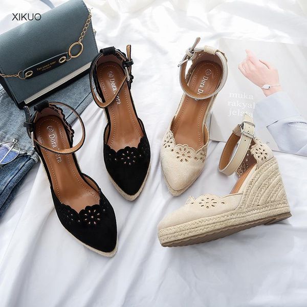 sandals slope heel shoes 2021 women's with skirt hollow out single fashion pointed high thick, Black
sandals slope heel shoes 2021 women's with skirt hollow out single fashion pointed high thick, Black