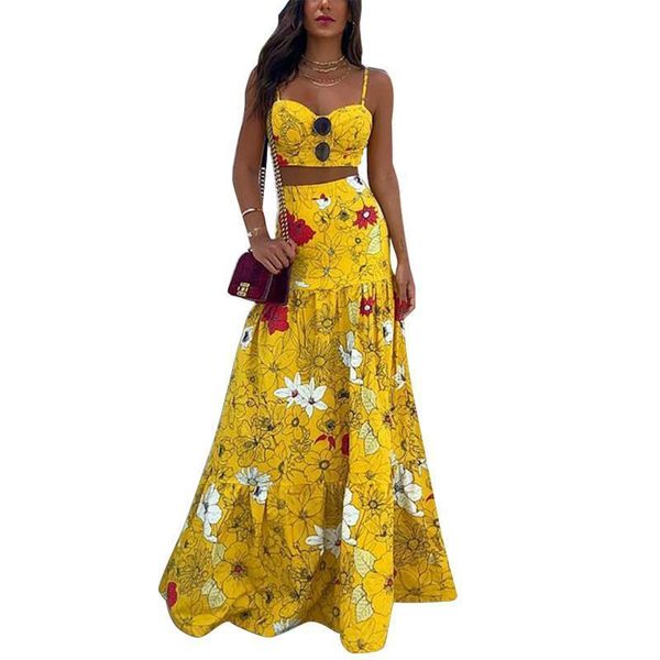 floral print spaghetti strap women dress hollow out crop high waist elastic long two pieces set female fashion outfit, White
floral print spaghetti strap women dress hollow out crop high waist elastic long two pieces set female fashion outfit, White