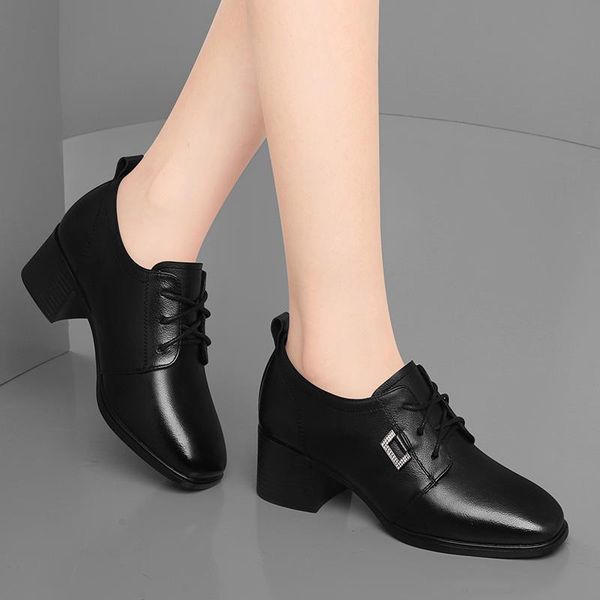 dress shoes cowhide single thick heel leather square toe women's spring autumn 2021 ladies mid-heel soft sole, Black
dress shoes cowhide single thick heel leather square toe women's spring autumn 2021 ladies mid-heel soft sole, Black