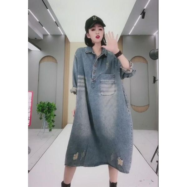 casual dresses 2022 autumn retro style loose belly niche white and old denim dress, Black;gray
casual dresses 2022 autumn retro style loose belly niche white and old denim dress, Black;gray